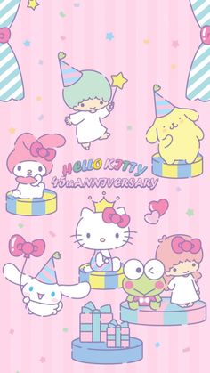 hello kitty wallpaper with many different cartoon characters