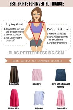 The Complete Skirt Guide for Inverted Triangle Shape Shapes In Fashion, Skirt Guide, Inverted Triangle Body Shape Fashion, Inverted Triangle Body Shape Outfits, V Shape Body, Triangle Body Shape Fashion, Triangle Skirt, Inverted Triangle Fashion, Triangle Body Shape Outfits