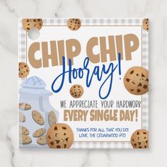 cookie thank you gift card with chip chip hooray message on the front and back