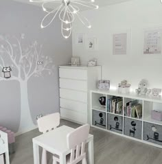 a child's room decorated in white and pink