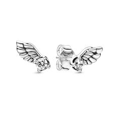 From Pandora, shaped like the wings of an angel, these sterling silver earrings are an endless source of positivity and encourage us to be fearless and bravely follow our dreams. Just as guardian angels are individual to each person, Pandora's angel wing stud earrings with cubic zirconia details can be worn traditionally as a pair, individually with other pieces or mixed and matched together with studs for a personalized look. Let the celestial beings guide your style and express your individual Angel Wing Stud Earrings, Pandora Angel, Pandora Earrings Studs, Ali D'angelo, Celestial Beings, Bracelet Pandora, Jewelry Drawing, Artisan Earrings, Tiny Studs