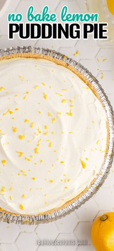 no bake lemon pudding pie with text overlay