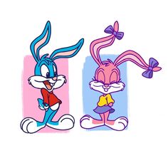 an image of two cartoon characters with one rabbit and the other bunny in different colors