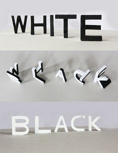 three different types of black and white letters