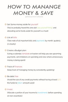 an info sheet with the words how to manage money and save on top of it