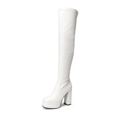 PRICES MAY VARY. Y2K Style: The square toe, high platform, and chunky heel design make these boots super stylish and edgy, bringing back the aesthetics of the 2000s, which embody bold and futuristic elements. Comfortable Height: The 2 inch platform and 4.8 inch high heel of these over-the-knee boots provide an instant height boost and elongate your legs, making you feel confident whatever the occasion. Soft Upper: The flexible PU upper increases the comfort of these high-heel over-the-knee boots Thigh High Boots Chunky, White Platform Boots, Women's Over The Knee Boots, Boots Chunky, Gogo Boots, Chunky High Heels, White Boots, Long Boots, Designer Heels