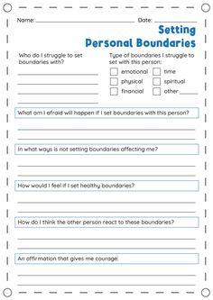 a worksheet with the words'personal boundariess '