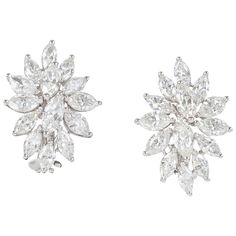 One of our favorite designs! 5.48 carats of white marquise cut diamonds set in 18k white gold. For pierced ears. Just under an inch long. Diamond Cluster Earrings, Diamond Earring, Marquise Cut Diamond, Diamond Gold, Flower Earrings Studs, Cluster Earrings, Gold Collection, Flower Studs, Marquise Cut