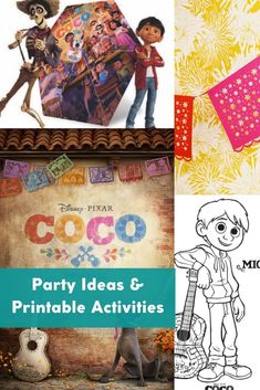 some cartoon characters are on the cover of this book and it's title says party ideas & printable activities