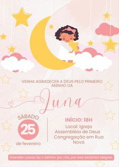 a pink and yellow baby shower with stars on the sky, moon and clouds in the background