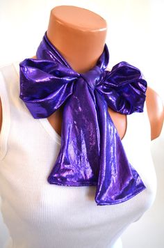 Metallic Purple Scarf Women's Thick Neck Tie Lightweight Layering Unisex Necktie Clubwear Neck Bow - hisOpal Swimwear - 2 Spring Party Ties, Thick Neck, Fashion Purple, Purple Scarf, Purple Scarves, Neck Bow, Layered Fashion, Plain Shirt, Plain Shirts