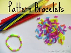 colorful bracelets and other crafting materials on a white surface with text overlay