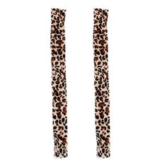 two pairs of leopard print headbands with long ties on each side, one in brown