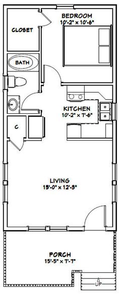 the floor plan for a two bedroom, one bathroom apartment with an attached living area