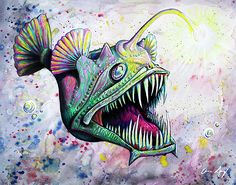 a painting of a fish with its mouth open