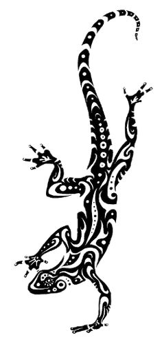 a black and white drawing of a lizard on a white background with an intricate pattern