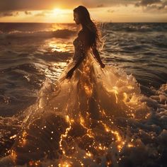 Water Angel Aesthetic, Summer Goddess Aesthetic, Sun Mermaid, Queen Of Light, Light Up Dresses, Character Vibes, Water And Fire, Goddess Of The Sea