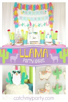 a birthday party with llama decorations and desserts