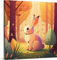 a rabbit sitting in the middle of a forest