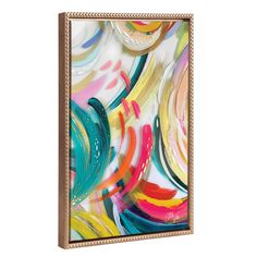 an abstract painting in gold frame with multicolored swirls on the bottom and sides