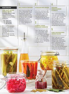 an image of pickled vegetables in jars on a table with instructions to make them