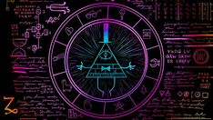 the illuminate symbols and their meanings are shown in neon colors on a black background