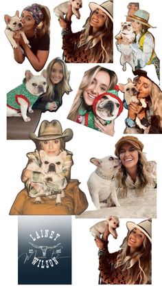 a collage of photos with dogs and people in hats on the cover of their heads