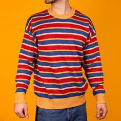 This cozy knit sweater is inspired by your favorite Sesame Street character, Ernie. You could be serving erniecore.

Pander Shirts – Fun & unique queer-owned retro style apparel. Retro Sweaters, Retro Vintage Aesthetic, Retro Windbreaker, Sesame Street Characters, Men's Vintage Style, Cozy Knit Sweater, Cozy Knit, Rave Wear, Knit Sweatshirt