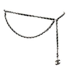 Chanel Black Leather and Silver Chain Belt with CC Charm