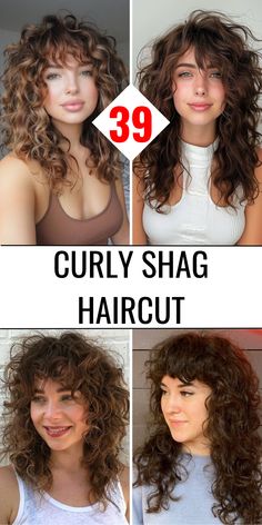 Embrace Your Waves: 39 Curly Shag Haircut Ideas for a Chic Look Bangs For A Round Face, Short Curtain Bangs, Long Shaggy Haircuts, Shaggy Layered Haircut, Shaggy Curly Hair, Shag Haircut Ideas, Curly Shag, Curly Shag Haircut