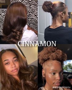 4 Hair Color, Cinnamon Hair Black Women, Different Hair Colors For Black Women, Black Women Hair Dye, Cinnamon Color Hair, Hair Dye Ideas For Black Women, Cinnamon Brown Hair Color On Black Women, Dyed Natural Hair For Black Women