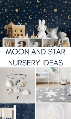 the moon and star nursery decor is perfect for any child's bedroom or playroom