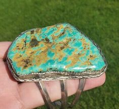 (eBay) Large Statement Navajo 3" Turquoise & Sterling Silver Cuff 7-3/8" Signed J & B 8th Sign, Cloudy Day, Marc Fisher, Sterling Silver Cuff, American Jewelry, Heel Boots, Native American Jewelry, Silver Cuff, The Gap