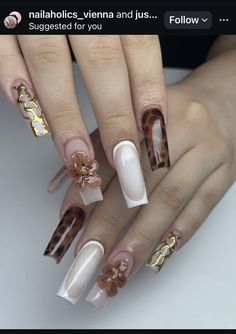 Coffin November Nails, Thanksgiving Coffin Nails, Leopard Nail Designs Fall, Long Autumn Nails, Short Fall Nails Square, Fall Nails Medium Length, Fall Nail Designs Square, Fall Nails Square Medium, Baddie Fall Nails