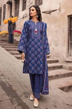 Gulahmed CL 32425 B Vintage Garden Lawn Collection Elegant Blue Lawn Suit With Printed Motifs, Unstitched Cotton Lawn Suit In Indigo, Unstitched Indigo Cotton Lawn Suit, Elegant Lawn Suit With Printed Border For Eid, Traditional Blue Printed Unstitched Suit, Elegant Eid Lawn Suit With Printed Border, Indigo Long Sleeve Lawn Suit, Unstitched Blue Lawn Suit With Block Print, Casual Patterned Cotton Lawn Suit