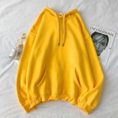 Hoodie Yellow, Kawaii Hoodies, Hoodie Hood, Couples Sweaters, Retro Mode, Estilo Hip Hop, Solid Clothes, Casual Streetwear, Hooded Pullover