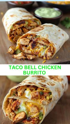 chicken burrito cut in half and stacked on top of each other