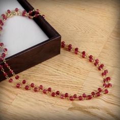 It is said that wearing Ruby (Manikya) Rosary brings power, reputation and dignity. Ruby helps the wearer get support from government, state, authority or theadmin. One of the noticeable effects of Ruby Gemstone Mala is that it clears the mind and makes it active. red ruby rosary necklace,gold plated necklace,beaded chain necklace,Tiny beads necklace,wire wrapped necklace,Everyday minimalist jewelry,mom,wife gift,Tiny beads necklace,red jewelry,Unique Gift for her,gemstone necklace, Gemstone -ru Ruby Necklace With Delicate Chain For Gift, Gift Crystal Necklaces With Delicate Chain And Round Beads, Ruby Necklace With Delicate Chain As Gift, Gift Ruby Necklace With Delicate Chain, Handmade Dainty Chain Necklace For Jewelry Making, Handmade Ruby Necklaces With Spiritual Style, Handmade Ruby Spiritual Necklaces, Round Beaded Chain Crystal Necklace Gift, Handmade Spiritual Ruby Necklaces