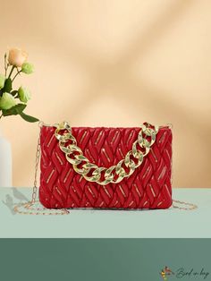 Color: Red, Size: one-size Chain Pattern, Chain Crossbody Bag, Metal Accents, Bird In Bag, Bag Bag, Metallic Accents, Square Bag, Color Orange, Orange Color