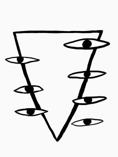 a black and white drawing of an upside down triangle with five circles in the middle