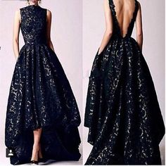 High Low Evening Dresses, Black Lace Evening Dress, Formal Women, Backless Prom Dresses, Black Evening Dresses, Lace Evening Dresses, Black Gown, Dresses Vintage, Black Prom Dresses