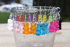 Adorable Gummy Bear Teddy Earrings Purchase is for 1 pair of Earrings (multiple color options available)  Please message me with any questions before purchasing. Bear Measures approx .52 inches Gummy Bear Earrings, Silly Gifts, Bear Earrings, Gold Gift Boxes, Earrings Colorful, Food Jewelry, Colorful Candy, Gummy Bear, Gold Gift