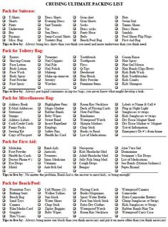 a printable packing checklist with the words, packing list and other items in it