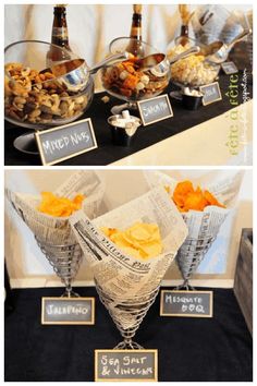 an assortment of snacks on display at a party