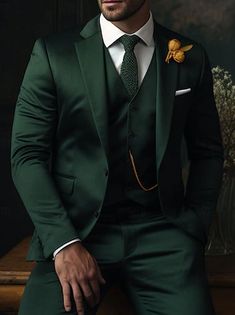 Kaki hommes costumes de mariage couleur unie 3 pièces affaires quotidiennes grande taille simple boutonnage deux boutons 2024 de 2024 ? €138.99 Green Suit Men, Green Wedding Suit, Dark Green Wedding, Prom For Guys, Cheap Suits, Evening Suit, Emerald Green Weddings, Prom Suits