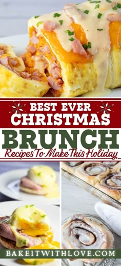 Collage pin featuring 3 recipes that are perfect for Christmas brunch during the holidays. Christmas Themed Lunch Ideas, December Brunch Ideas, Christmas Breakfast Buffet Ideas, Christmas Brunch Ideas Make Ahead, Christmas Brunch For A Crowd, Easy Christmas Morning Breakfast Casserole, Christmas Munchies, Christmas Brunch Dessert Ideas