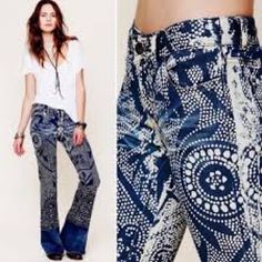 Awesome Very Rock ‘N’ Roll Flare Jeans By Free People As You Can See In Photos, Steven Tyler Wears These Jeans I Love The Bali Print And Raw Him, Which Means You Can Cut Them According To Your Inseam . These Are Brand New Never Worn. Size 26 Please Ask All Questions Native American Pattern, Pattern Jeans, C 130, Denim Inspiration, American Pattern, Painted Jeans, Free People Clothing, Embellished Jeans, Painted Clothes