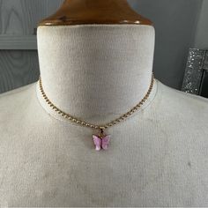 Brand New. Lobster Clasp In The Back. Pink Butterfly Charm. Pink Butterfly Charm Necklace For Party, Feminine Pink Choker Necklace, Pink Feminine Choker Jewelry, Pink Choker Jewelry For Spring, Feminine Pink Choker Jewelry, Pink Choker Necklace For Spring, Cute Pink Summer Necklaces, Casual Pink Party Jewelry, Trendy Pink Butterfly Charm Jewelry