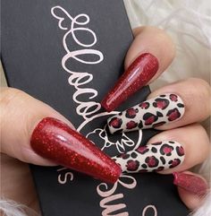 Cheetah Print Nails, Red Gel Nails, Thanksgiving Nail Designs, Nail Business, Bunny Nails, Cheetah Nails, Red Acrylic Nails