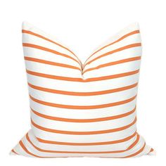 an orange and white striped pillow on a white background